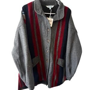 Davi & Dani Gray Striped Wool Oversized Button Down Jacket Shacket Large XL